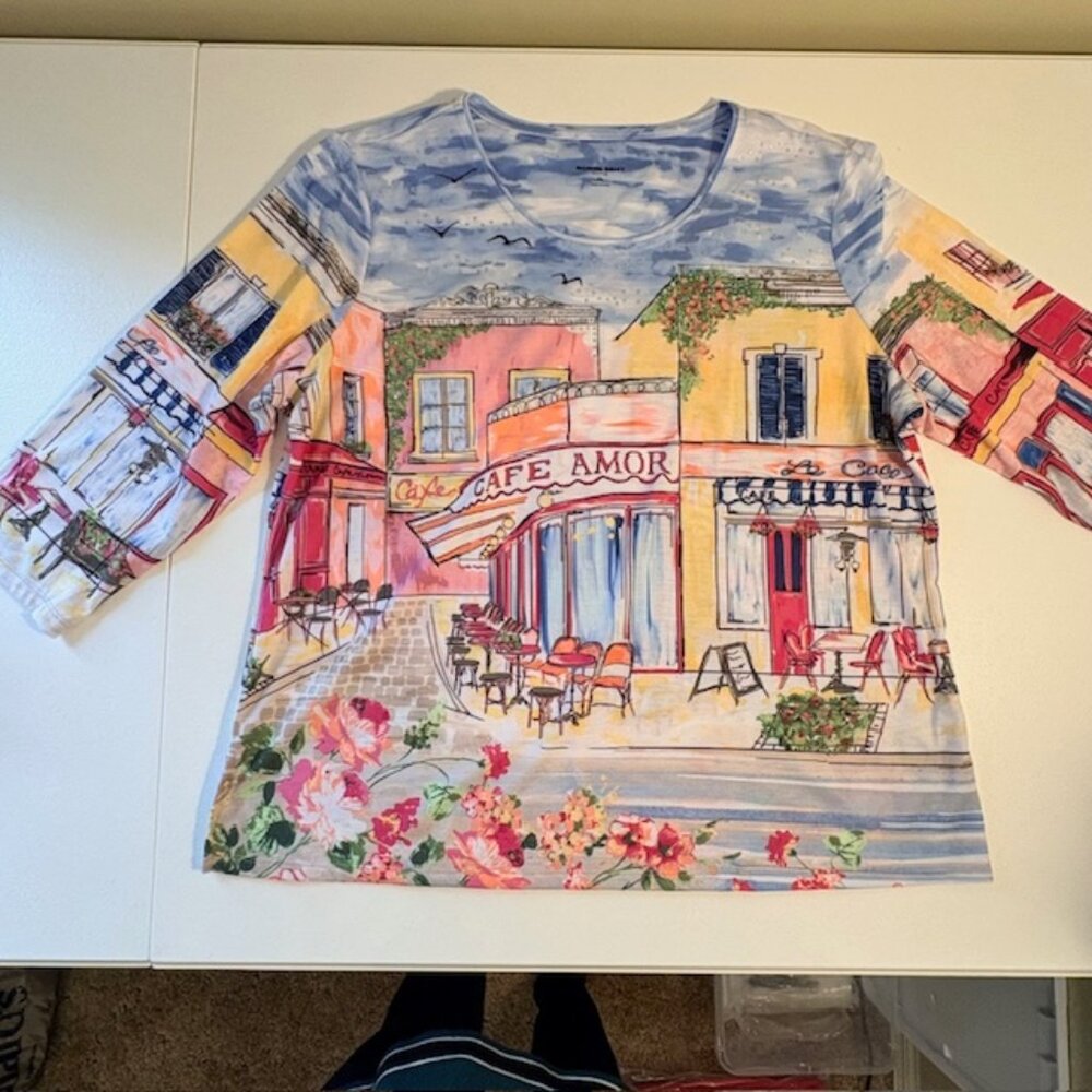 Allison Daley Womens PL Jersey Knit Pullover 3/4 Sleeve Top Cafe Amor Print NWT - Picture 11 of 12